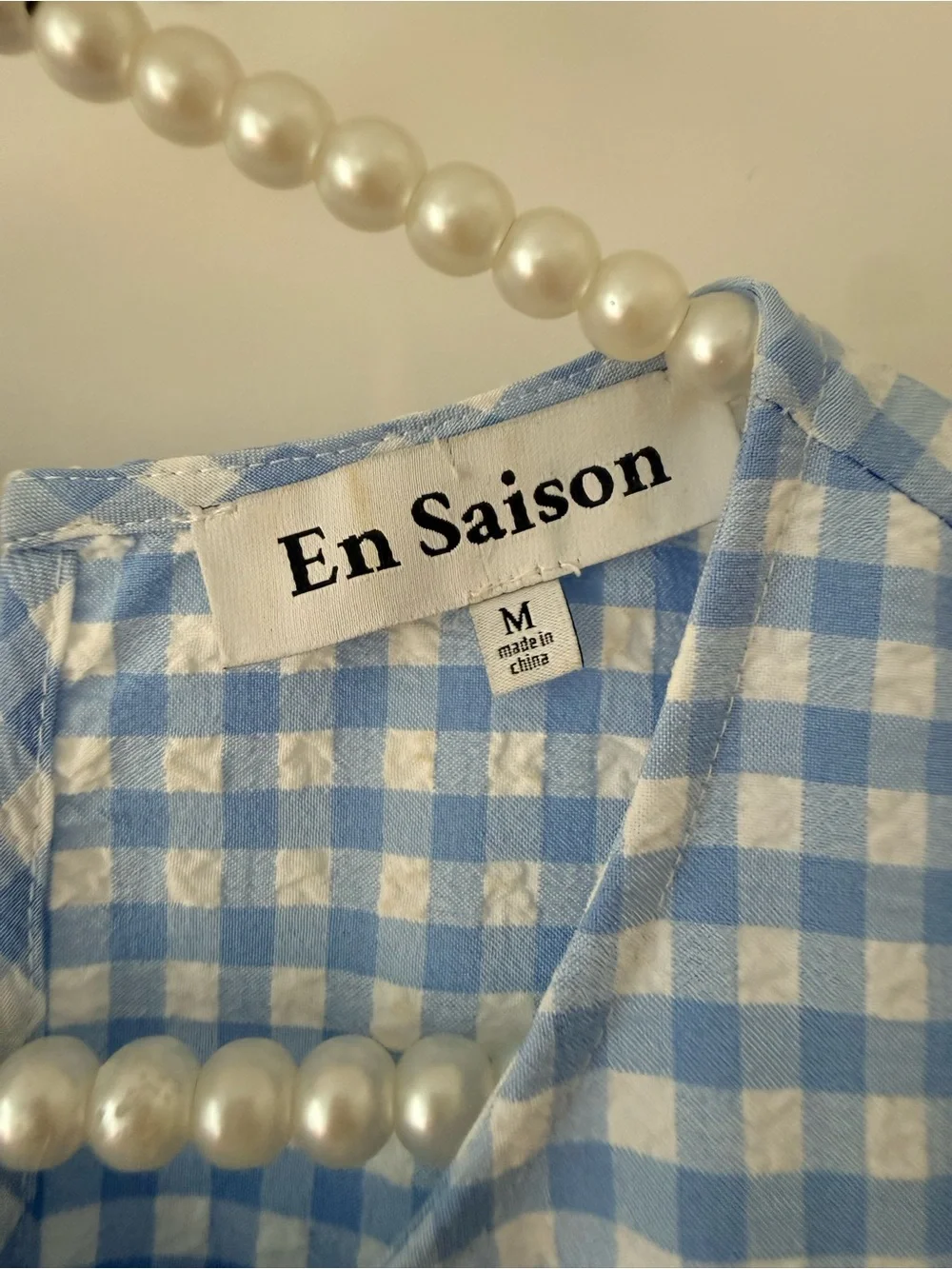 En Saison Light Blue Gingham Tiered Dress Women’s size medium - Picture 4 of 5